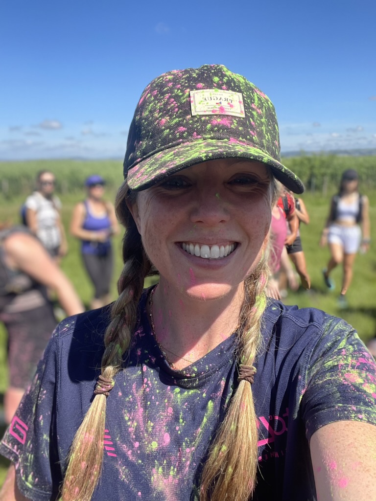 Julie Tague taking part in an outdoor colour run